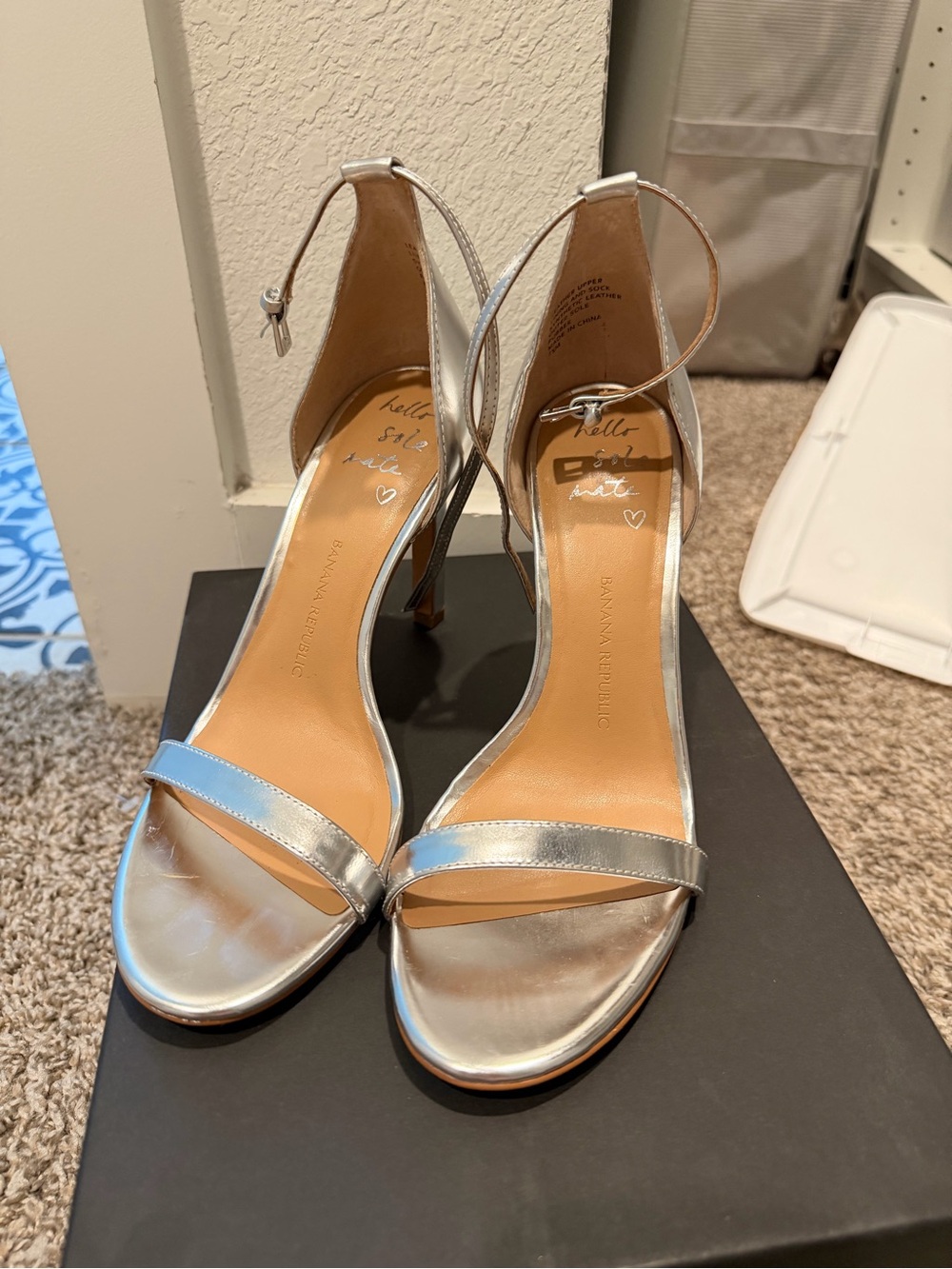 Banana Republic Metallic Silver Open-Toe Ankle-Strap Heels - NWOB